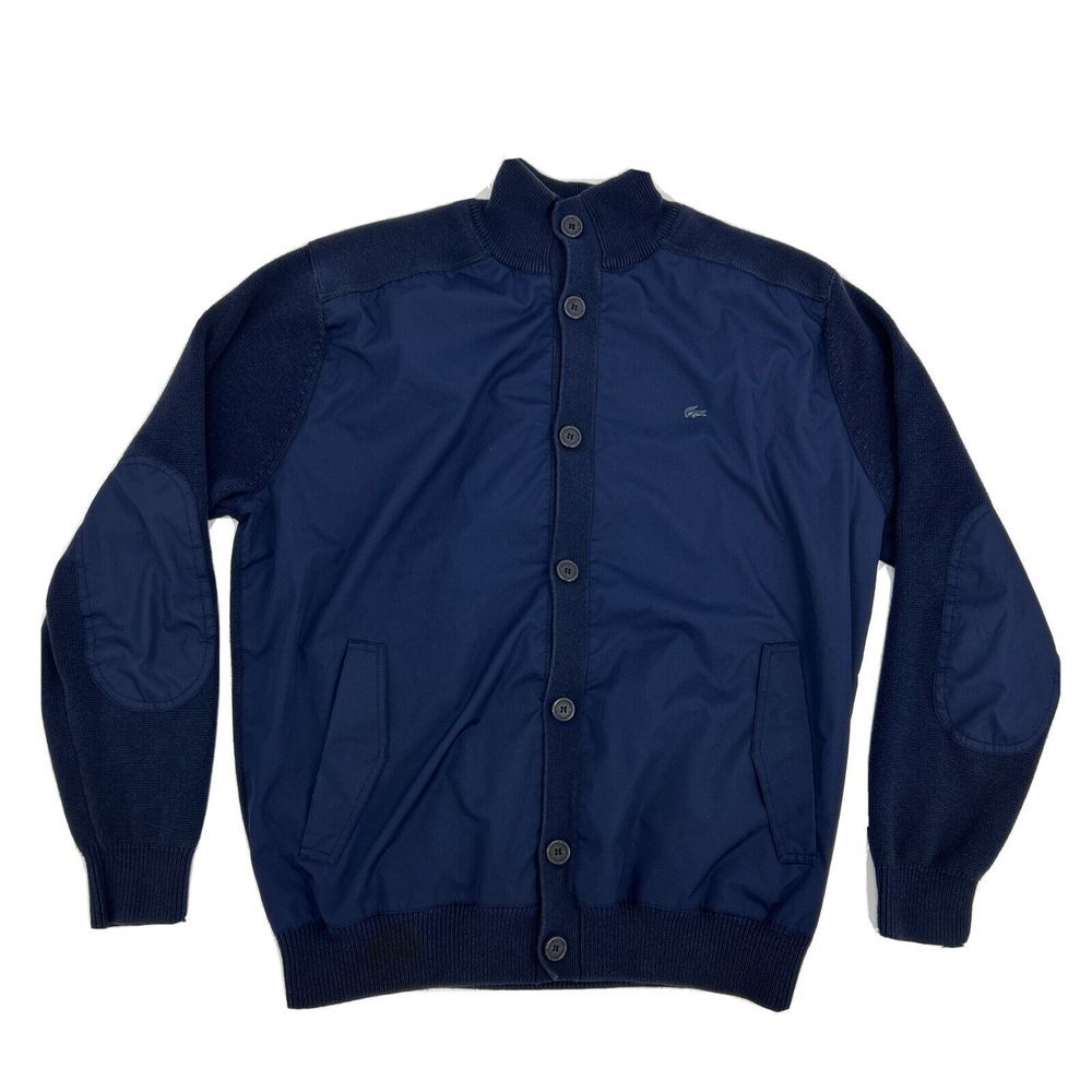 Lacoste Jacket Men's 6 XL Blue Button Up‎ Elbow Patches Preppy